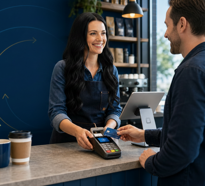 Business owner accepting a credit card payment at the counter